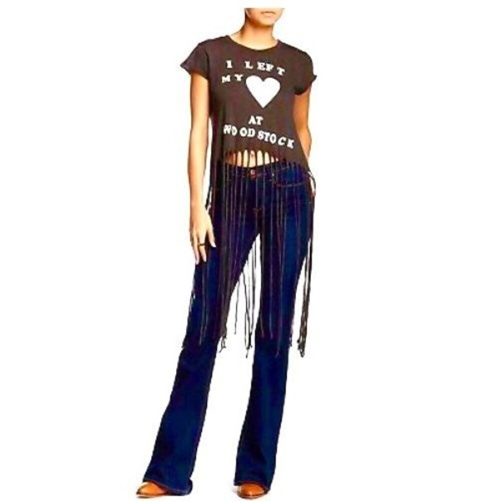 Wildfox Peace Sign Fringed Crop Top S NW